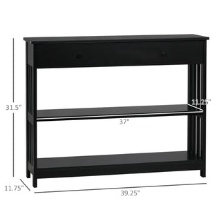 Sunvega Extra Wide Pull Out Drawer Console Table with Slatted Wood Frame Design