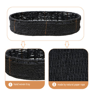 Sunvega 3 Tier Oval Paper Rope Woven Side Table with Detachable Tray Storage Basket