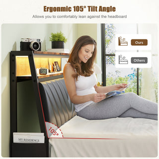 Sunvega Full Size Platform Bed Frame with 105-Degree Tilted Upholstered Headboard and RGB LED Lights