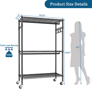 Sunvega Heavy Duty Freestanding Clothes Rack with 6 Adjustable Wire Shelves and 3 Rails