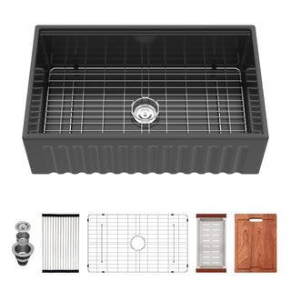 Sunvega 33 Inch White Porcelain Ceramic Farmhouse Kitchen Sink Workstation with Reversible Apron