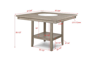 Sunvega Contemporary Farmhouse Square Dining Table with Faux Marble Lazy Susan
