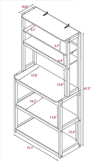 Sunvega 23.62" White and Rustic Brown 5-Tier Bakers Rack with Spacious Storage for Kitchen