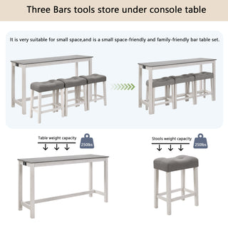 Sunvega 4 Piece Bar Table Set with USB Outlets and Padded Stools for Living Room