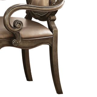 Sunvega Vintage Oak Tufted Arm Chair with Padded Seat and Scrolled Crown Molding