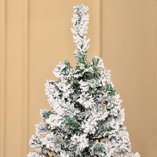 Sunvega Pencil Artificial Xmas Tree with Faux Snow Flocked Full Branch Tips Flame-retardant