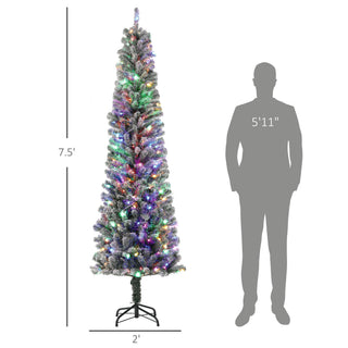 Sunvega Pencil Artificial Xmas Tree with Faux Snow Flocked Full Branch Tips Flame-retardant