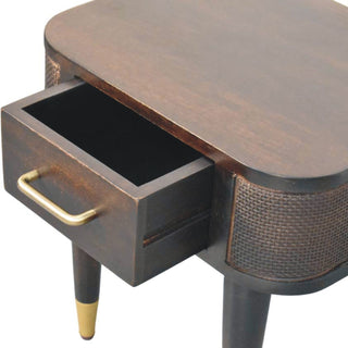Sunvega Handcrafted Mango Wood Bedside with Rattan Panels in Velvet Mocha Finish