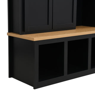 Sunvega Modern Farmhouse Hall Tree with Storage Bench Shoe Cabinet and Display Shelf
