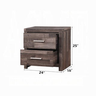 Sunvega Contemporary Dark Oak Finish Wooden Nightstand with Two Drawers Plank Pattern