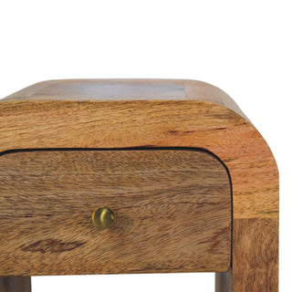 Sunvega Mini Darcy Oak-ish Nightstand with Curved Edges and Brass Knob