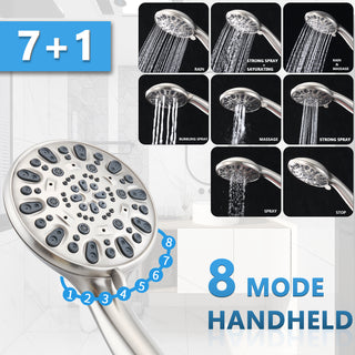 Sunvega No-Tool Installation 5 Inch Rain Shower & 7-Spray Handheld Combo with Slide Bar