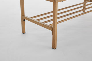 Sunvega Linen Upholstered Storage Bench with Shelf and Metal Legs for Bedroom Entryway