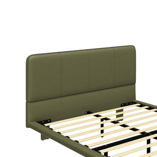 Sunvega Floating Bed Frame with Modern PU Leather Upholstery and Remote LED Lights Queen Size