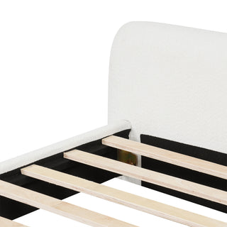 Sunvega Cozy White Bouce Upholstered Bed with Birch Wood Frame for Bedroom