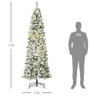 Sunvega Pencil Artificial Xmas Tree with Faux Snow Flocked Full Branch Tips Flame-retardant