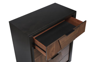 Sunvega Walnut Wood Tall Space Saving 5 Drawer Chest with Nickel Handles