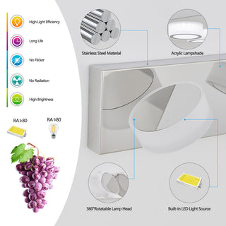 Sunvega Dimmable 5-Light LED Vanity Fixture with 360° Rotatable Design for Bathroom