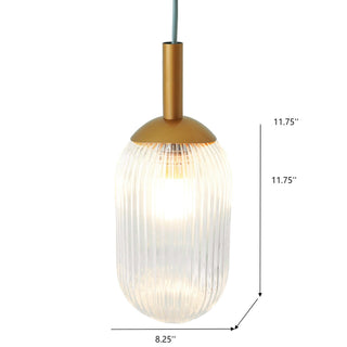 Sunvega Mid-Century Elegant Bronze Ribbed Glass Adjustable Pendant Lamp for Living Room