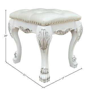 Sunvega Champagne and Bone White Tufted Vanity Stool with Cabriole Legs
