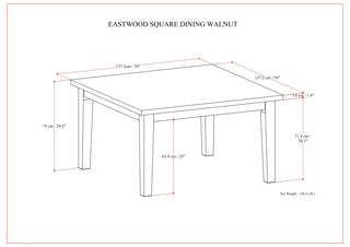 Sunvega 54 Inch Square Walnut Veneer Dining Table for 8 with Solid Wood Legs