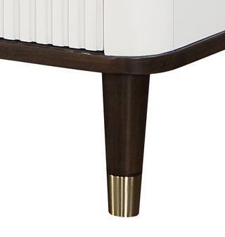 Sunvega White and Walnut Finish Nightstand with USB Port and Drawer