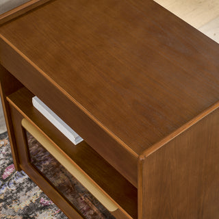 Sunvega Mid Century Modern Nightstand with Charging Station and 2 Drawers Dark Walnut