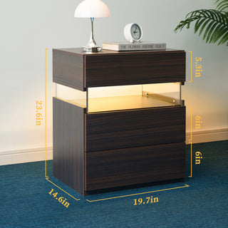 Sunvega LED Nightstand with Acrylic Board and RGB Lights 3 Drawer Bedside Table