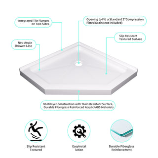 Sunvega ABS Neo-Angle Shower Base 36x36 Inch with Anti-Skid Surface