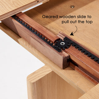 Sunvega Extendable Solid Wood Dining Table with Oak Veneer and Gear Slide Rail