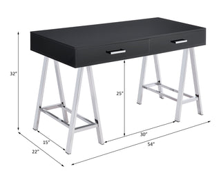 Sunvega Black High Gloss Writing Desk with USB Port and Two Storage Drawers