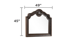 Sunvega Traditional Style Wood Frame Mirror with Elegant Carvings in Walnut Finish