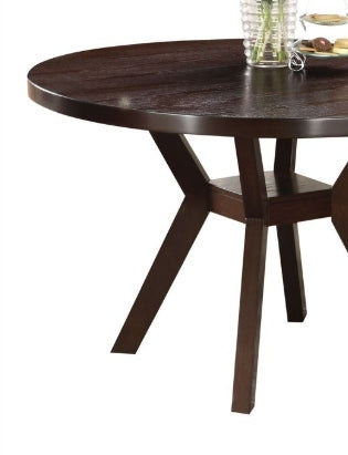 Sunvega Espresso Finish Round Dining Table with Convenient Shelf and Rubberwood Base