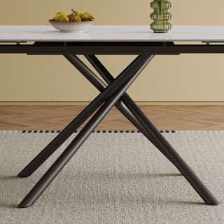 Sunvega Modern Sintered Stone Dining Table with Black Carbon Steel Legs for 6