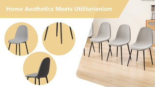 Sunvega Modern Linen Padded Dining Chairs Set of 4 with Sturdy Black Metal Legs