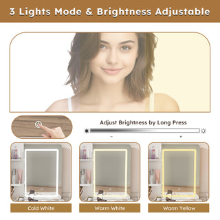 Sunvega 7-Drawer Vanity Desk with LED Mirror Jewelry Storage and PU Stool