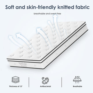Sunvega 12 Inch Hybrid Mattress with Pocket Springs for Medium Firm Support