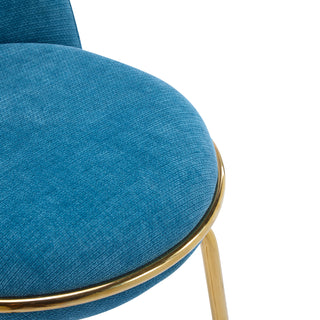 Sunvega Gold-Plated Metal Frame Blue Upholstered Low-Profile Backrest Barstools Set of 2