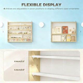Sunvega 5-Tier Wall-Mounted Glass Display Cabinet with Adjustable Shelves for Collectibles