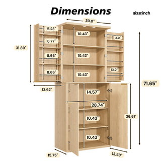 Sunvega 72 Inch Tall Kitchen Pantry Cabinet with Fluted Wood Doors and 6 Shelves