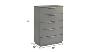 Sunvega Mist Chest White High-Gloss Lacquer Finish with Five Smooth-Glide Drawers
