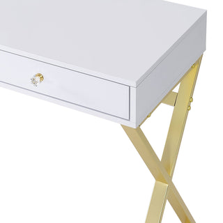 Sunvega White and Gold Vanity Desk with Mirror and Jewelry Storage Tray