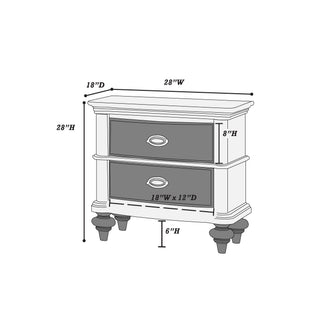 Sunvega Luxury Classic Antique Silver Champagne Finish 2-Drawer Nightstand Bedside Table