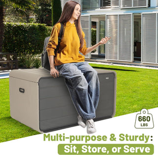 Sunvega 120 Gallon All-Weather Waterproof Lockable Outdoor Metal Storage Box with Wheels