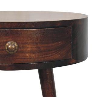 Sunvega Solid Wood Nordic California Walnut Circular Bedside Table with Drawer