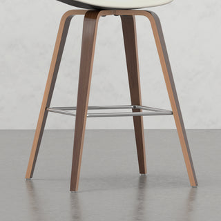 Sunvega Mid-Century Modern Cream Faux Leather Bar Stool with Brown Veneer Frame Set of 2
