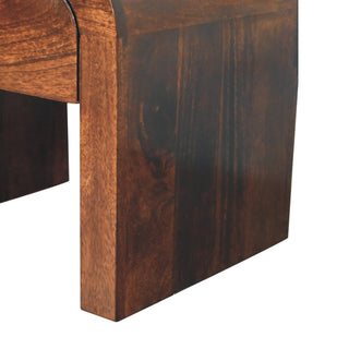 Sunvega California Walnut Mango Wood Nightstand with One Small Drawer and Brass Knob