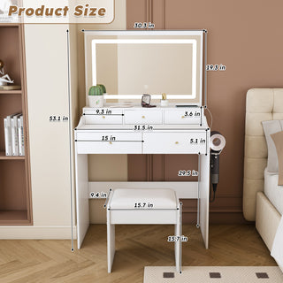 Sunvega Modern Makeup Vanity Desk with Adjustable Lighting and Power Outlet