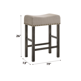 Sunvega Tan Linen & Weathered Oak Finish Counter Height Armless Stool Set of 2