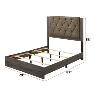 Sunvega Fabric Upholstered Button Tufted Panel Bed with Wooden Frame